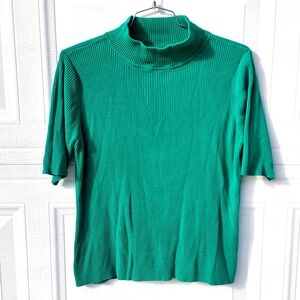 Vintage Green Ribbed Turtleneck Top Short Sleeve